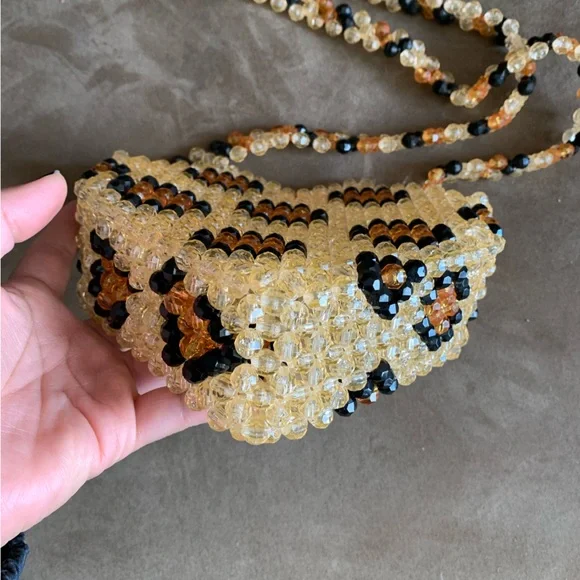 Susan Alexandra Leopard Heart Beaded Crossbody Shoulder Bag Purse - Picture 12 of 15